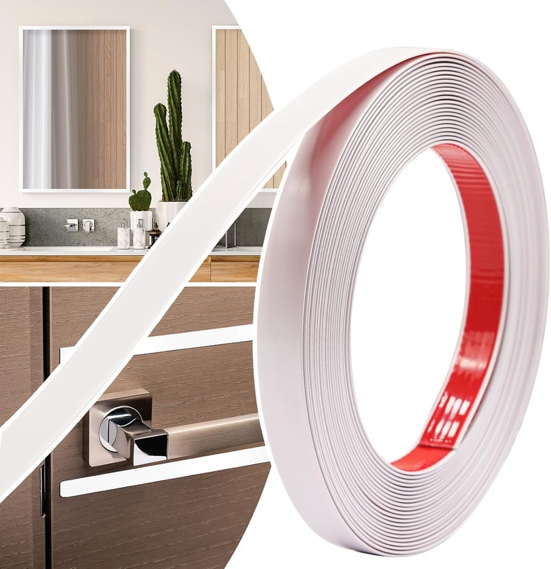 JSIWOTH 0.79in × 40Ft Peel and Stick Wall Molding Trim - Flexible Self Adhesive Molding Trim for Walls, Edges, Borders, Window Frames, Backsplash Tiles - White (Paintable) Waterproof Trim - Image 1